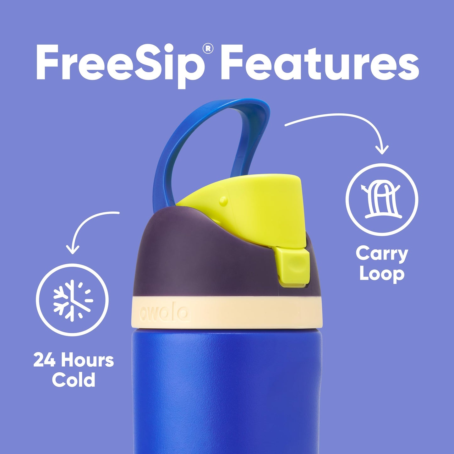 Owala Kids FreeSip Insulated Stainless Steel Water Bottle with Straw for Sports, Travel, and School, BPA-Free Sports Water Bottle, 16 oz, All The Berries