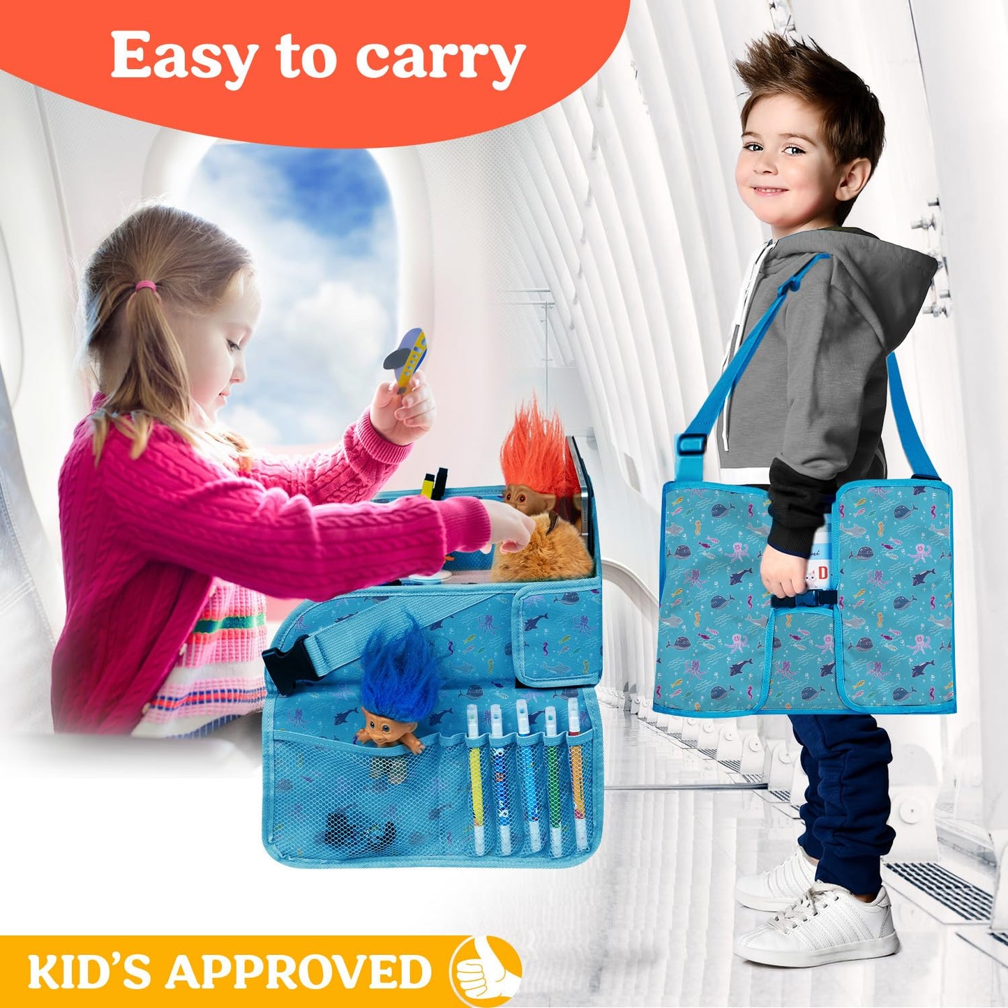 PILLANI Kids Travel Tray for Car - Car Seat Tray for Kids Travel, Car Trays for Kids Roadtrip Essentials, Carseat Table Tray for Kids Road Trip Activities - Toddler Lap Desk Organizer for Airplane