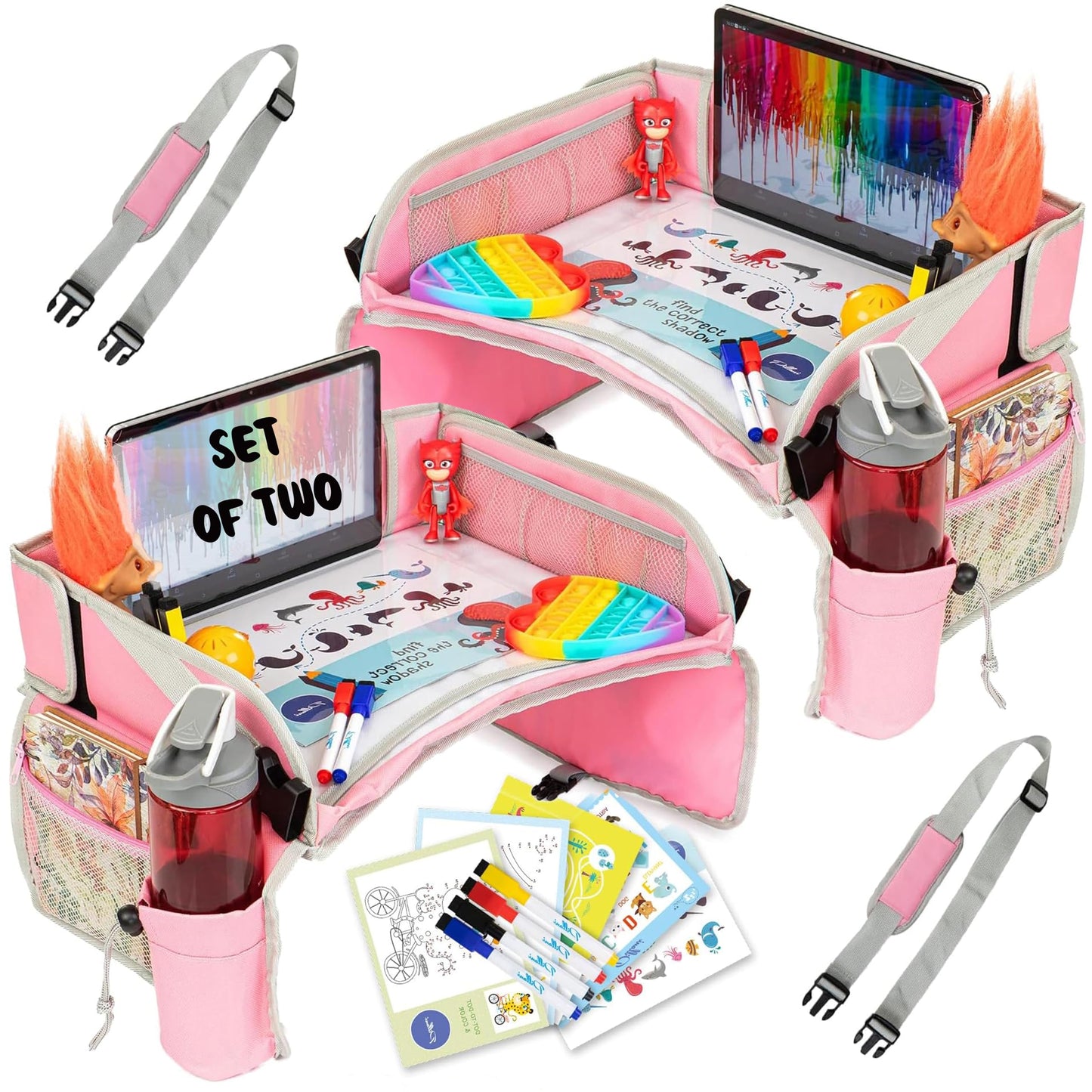 PILLANI Kids Travel Tray for Car - Car Seat Tray for Kids Travel, Car Trays for Kids Roadtrip Essentials, Carseat Table Tray for Kids Road Trip Activities - Toddler Lap Desk Organizer for Airplane