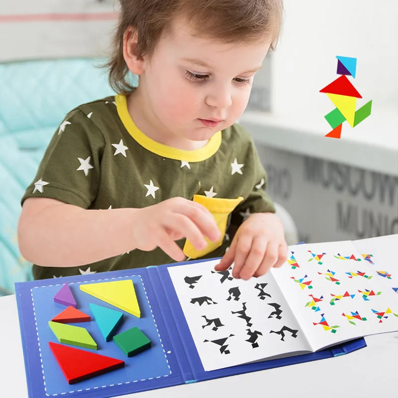 Magnetic Tangram Puzzle Book Educational Toys For Children Portable Baby Toys Kid Montessori Learning Intelligence Jigsaw Wooden