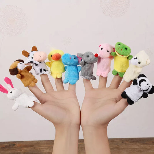 10Pcs Baby Plush Toy Cartoon Animal Family Finger Puppet Role Play Tell Story Cloth Doll Educational Toys For Children Kids